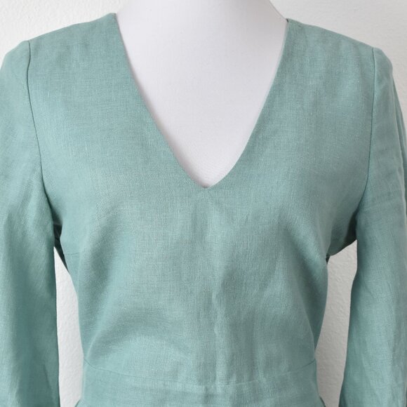 Linen Handmade Studio Open Back Madeleine Midi Dress Teal - 6 - Picture 2 of 11